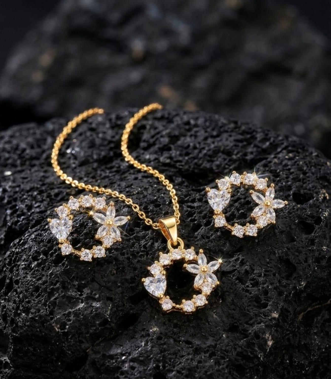 Flower Stainless Steel Necklace Set