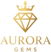 Aurora Gems logo with a gold crown and diamond on a white background