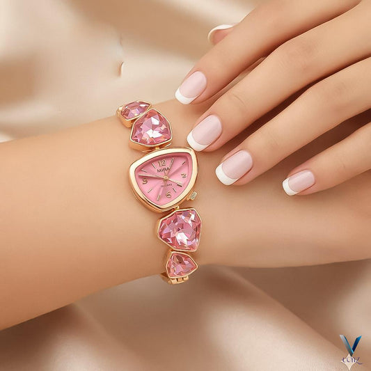3D Crystal Stones Bracelet Style Watch for Women