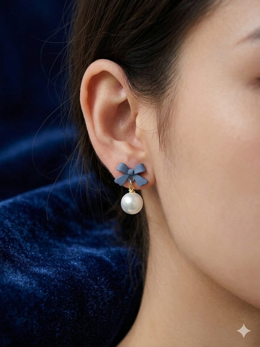 Korean Style Bow Pearl Earrings
