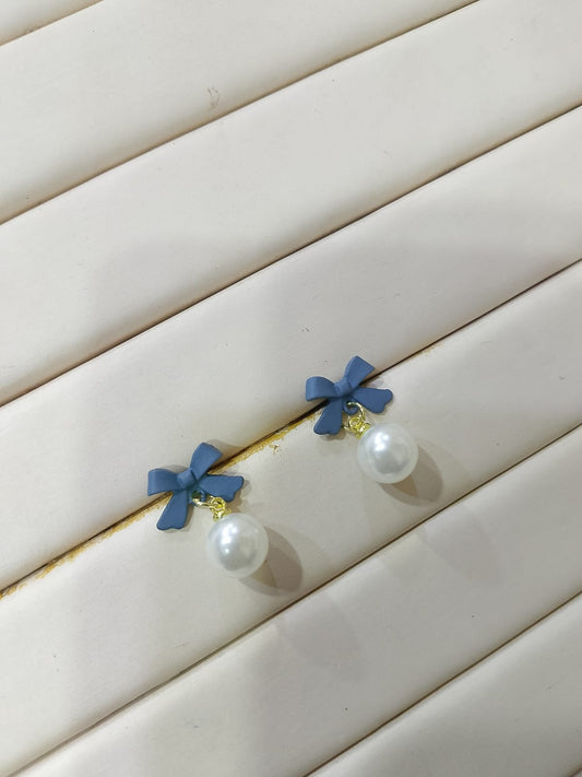 Korean Style Bow Pearl Earrings