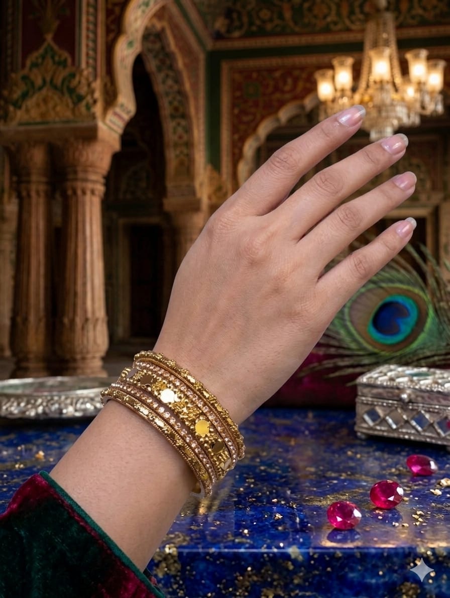 New Fancy Silver & Golden Steel Bangle Set