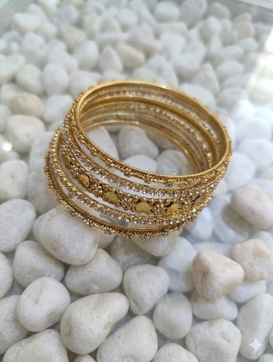 New Fancy Silver & Golden Steel Bangle Set