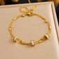 Stainless Steel Rhinestone Beads Double Layer Bracelet for Women